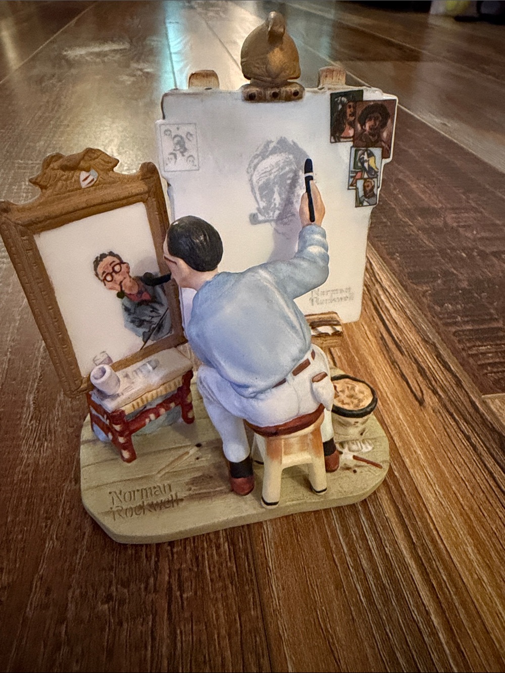 Hand-Painted Artist Figurine Ceramic Accent – Blue, Cream, Brown